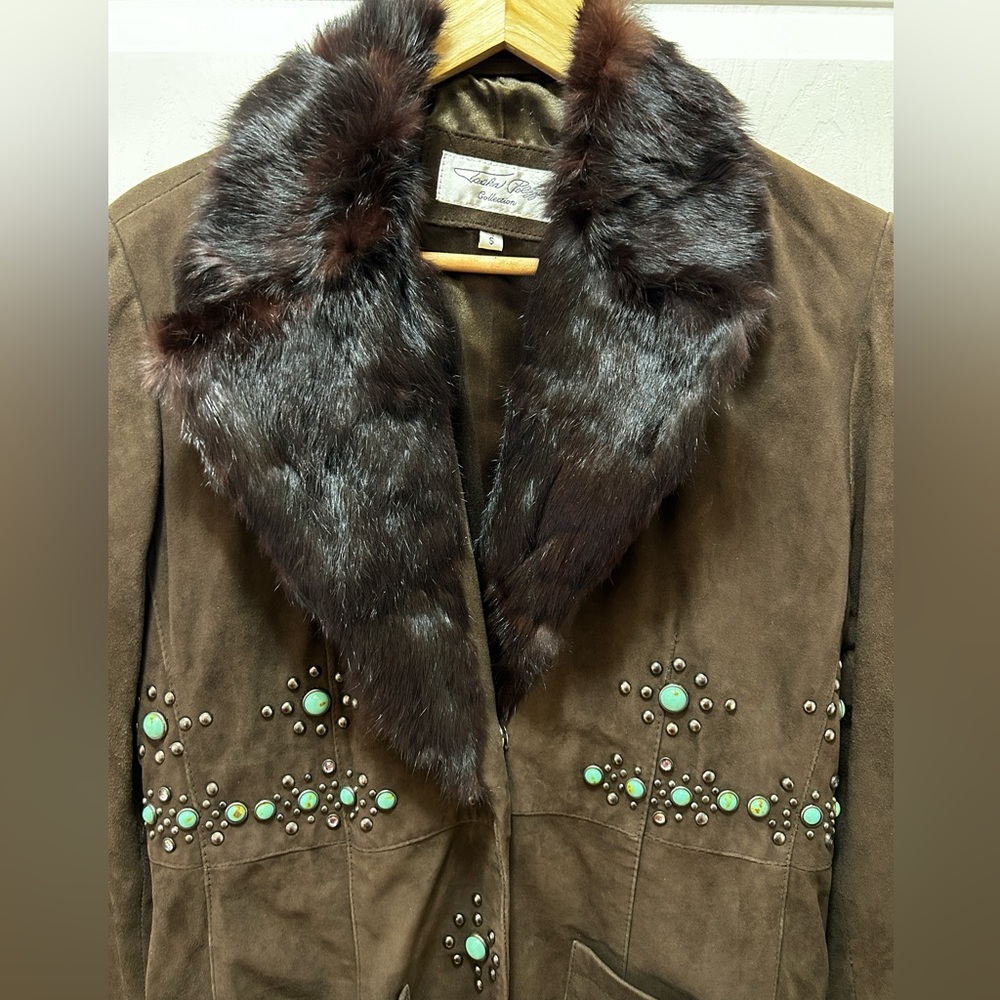 Tasha Polizzi Brown Suede and Faux-Fur Coat